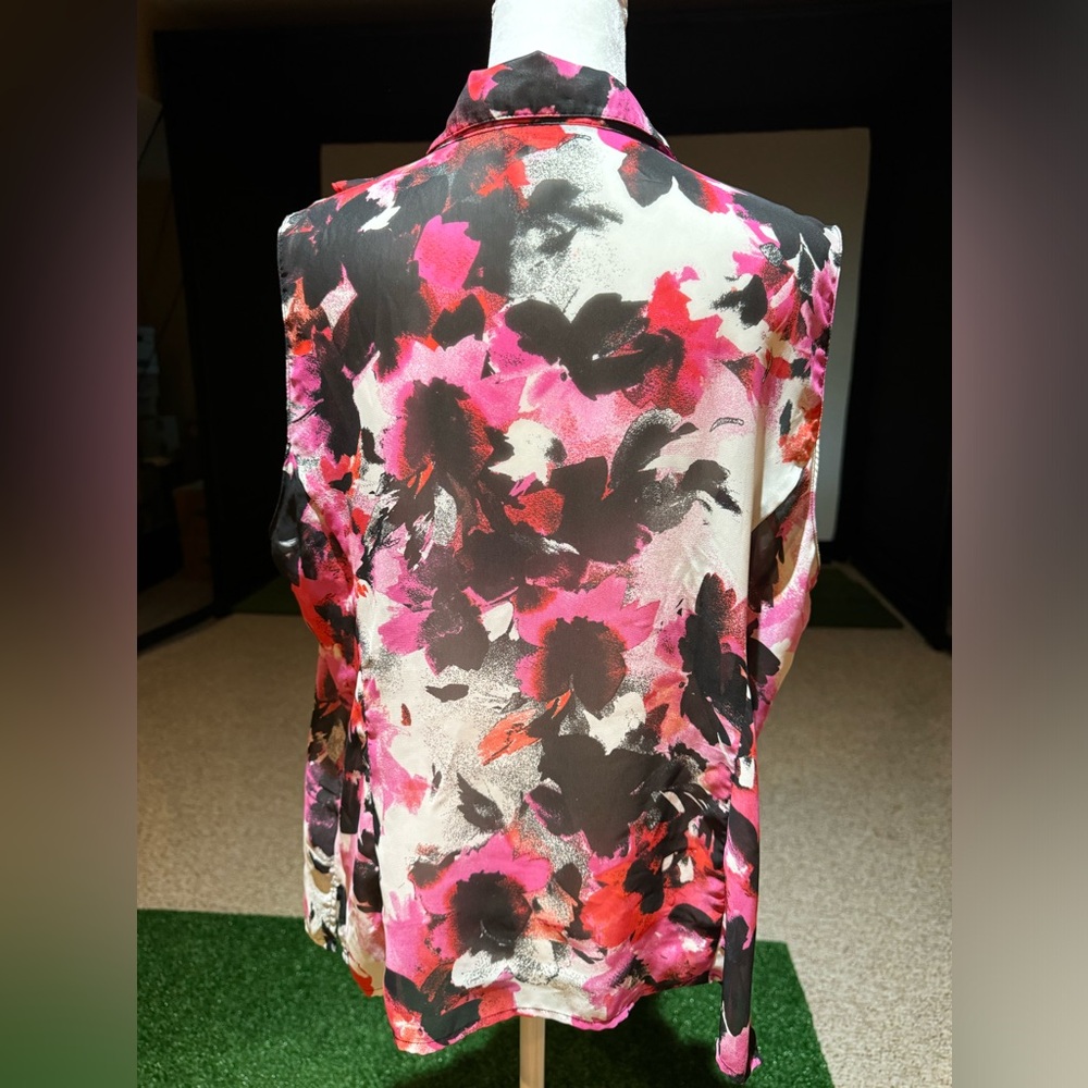 Tahari Multicolor Printed Ruffle Top Sleeveless Size XL - Picture 8 of 14